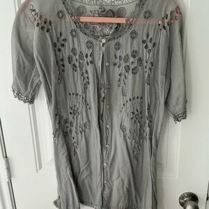 Johnny was vintage gray eyelet embroidered top size small